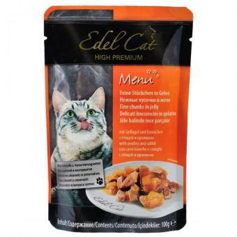 Влажный корм Edel Cat для кошек, с птицей и кроликом в желе, 100 г
