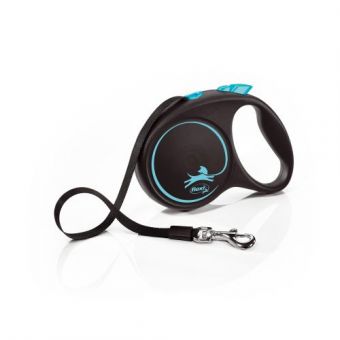 Рулетка Flexi Black Design для собак, лента, размер M, 5 м (синяя)