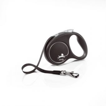 Рулетка Flexi Black Design для собак, лента, размер S, 5 м (черная)