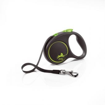 Рулетка Flexi Black Design для собак, лента, размер S, 5 м (зеленая)