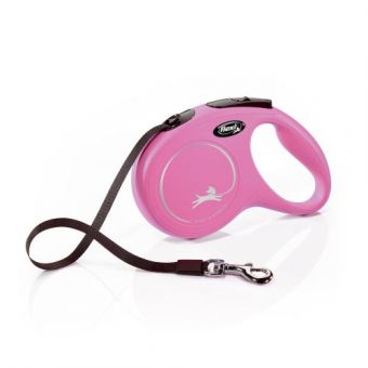 Поводок-рулетка Flexi New Classic для собак, с лентой, размер M 5 м / 25 кг (розовая)