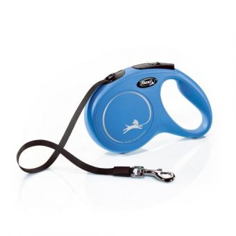 Поводок-рулетка Flexi New Classic для собак, с лентой, размер M 5 м / 25 кг (синяя)