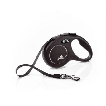 Поводок-рулетка Flexi New Classic для собак, с лентой, размер S 5 м / 15 кг (чёрная)