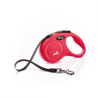 Поводок-рулетка Flexi New Classic для собак, с лентой, размер S 5 м / 15 кг (красная)