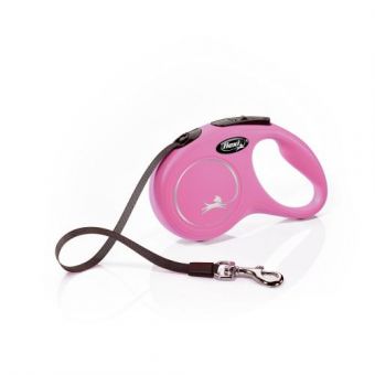 Поводок-рулетка Flexi New Classic для собак, с лентой, размер S 5 м / 15 кг (розовая)