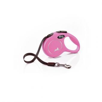 Поводок-рулетка Flexi New Classic для собак, с лентой, размер XS 3 м / 12 кг (розовая)