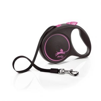 Рулетка Flexi Black Design для собак, лента, размер L, 5 м (розовая)
