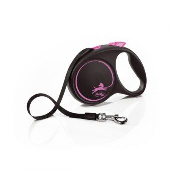 Рулетка Flexi Black Design для собак, лента, размер M, 5 м (розовая)