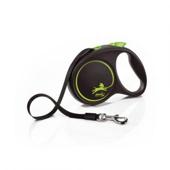 Рулетка Flexi Black Design для собак, лента, размер M, 5 м (зеленая)