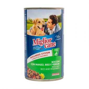 Влажный корм Migliorcane для собак, с кусочками говядины, рисом и овощами, 1250 г