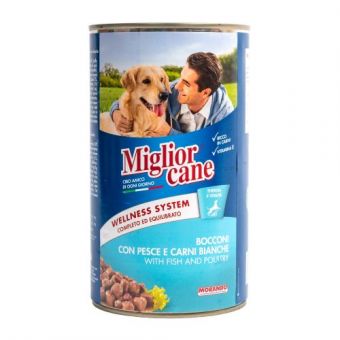 Влажный корм Migliorcane для собак, кусочки с рыбой и белым мясом, 1250 г