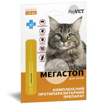 Капли ProVET «Мега Стоп» для кошек 4-8 кг, 1 пипетка (от внешних и внутренних паразитов)