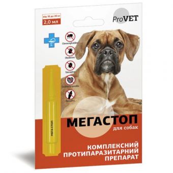 Капли ProVET «Мега Стоп» для собак 10-20 кг, 1 пипетка (от внешних и внутренних паразитов)