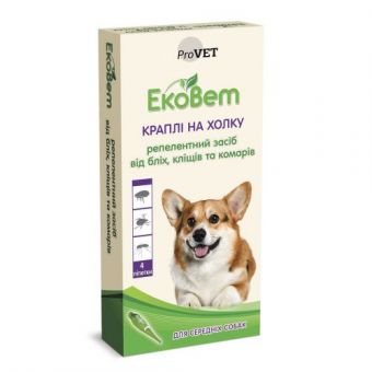 Капли ProVET «ЭкоВет» для средних пород собак, 4 пипетки (репеллентное средство)