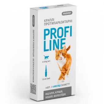 Капли Provet Profiline для кошек 4-8 кг, 4 пипетки по 1,0 мл (инсектоакарицид)