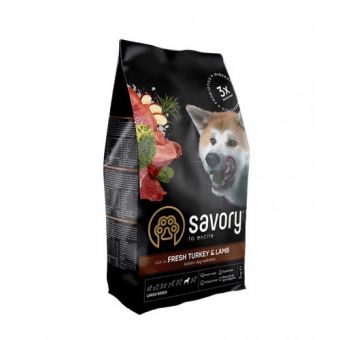 Сухой корм Savory Large для собак больших пород, со свежим ягненком и индейкой, 3 кг