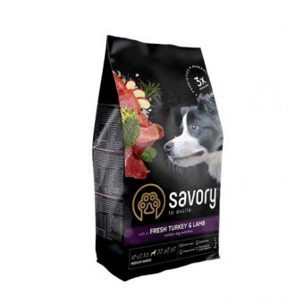 Сухой корм Savory Medium для собак средних пород, со свежим ягненком и индейкой, 3 кг