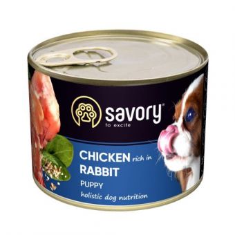 Влажный корм Savory для щенков всех пород, с кроликом и курицей, 200 г