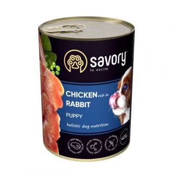 Влажный корм Savory для щенков всех пород, с кроликом и курицей, 400 г