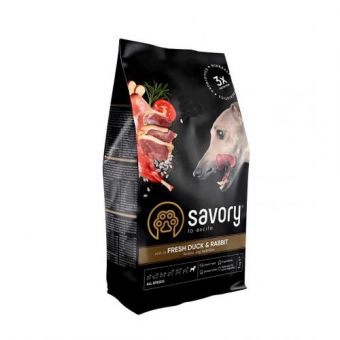 Сухой корм Savory для собак всех пород, со свежей уткой и кроликом, 1 кг