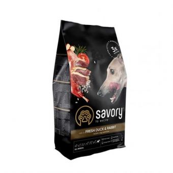 Сухой корм Savory для собак всех пород, со свежей уткой и кроликом, 3 кг