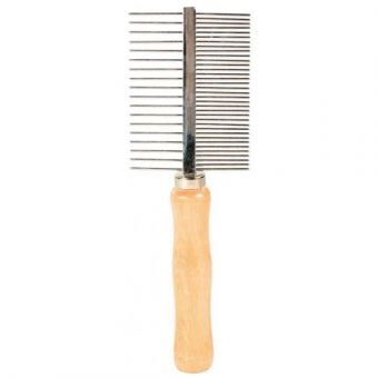 Расческа Trixie двухсторонняя металлическая, со средними/густыми зубчиками с деревянной ручкой, 17 см