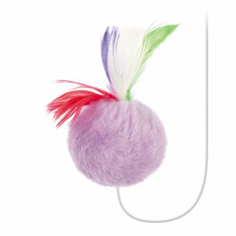 Игрушка Природа Мячик пушистый с перьями на резинке для кота, 5 см