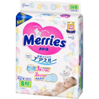 Японські підгузники Merries (Мерриес) S (4-8кг) 82шт
