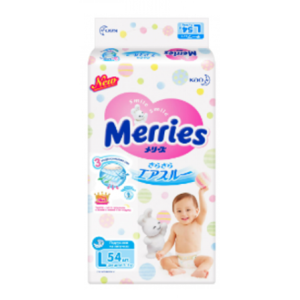 Японські підгузники Merries (Мерриес) L (9-14kg) 54шт.4 упаковки