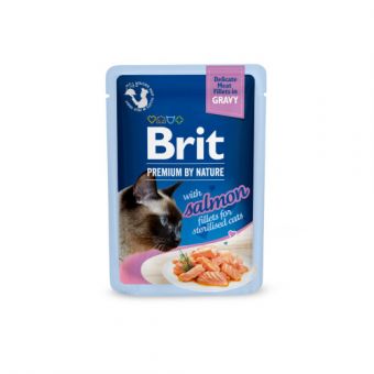 Корм влажный Brit Premium Delicate Fillets in Gravy Salmon для стерилизованных кошек филе в соусе лосось 85 г