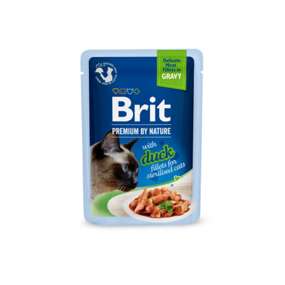 Корм влажный Brit Premium Delicate Fillets in Gravy Duck для стерилизованных кошек филе в соусе утка 85 г