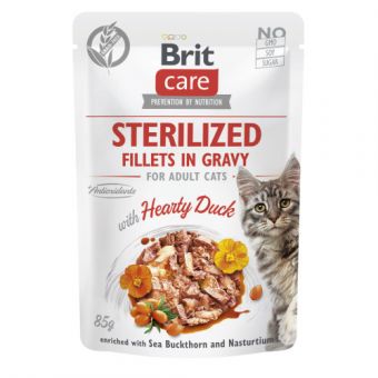 Корм вологий для стерилізованих котів Brit Care Cat Sterilized філе в соусі з качкою, пауч, 85 г