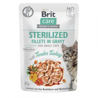 Корм вологий для стерилізованих котів Brit Care Cat Sterilized філе в соусі з індичкою, пауч, 85 г