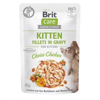 Корм вологий для кошенят Brit Care Cat Fillets in Gravy Choice Chicken філе в соусі з куркою, пауч, 85 г