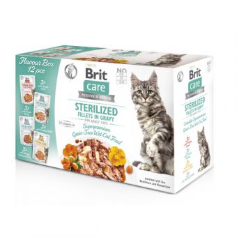Корм вологий для стерилізованих котів Brit Care Flavour box Sterilized філе в соусі, набір паучів 12 х 85 г