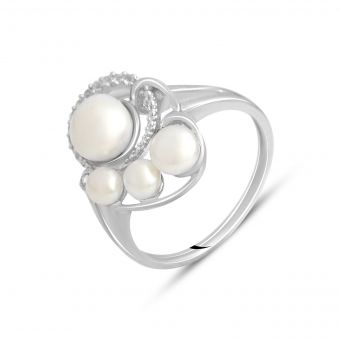 Серебряное кольцо с натуральным жемчугом, топазом белым, вес изделия 3,67 гр (2123507) 18 размер