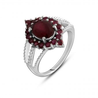 Серебряное кольцо с натуральным рубином 3.437ct, вес изделия 5,75 гр (2127543) 17.5 размер
