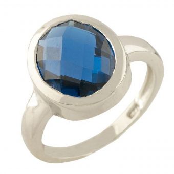 Серебряное кольцо с топазом nano Лондон Блю, вес изделия 3,9 гр (1315392) 17.5 размер