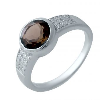 Серебряное кольцо с натуральным раухтопазом (дымчатым кварцем), вес изделия 3,88 гр (2025351) 18.5 размер
