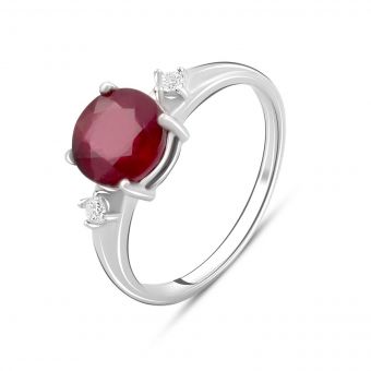 Серебряное кольцо с натуральным рубином 2.363ct, фианитами, вес изделия 2,59 гр (2096184) 17 размер