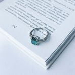 Серебряное кольцо с аквамарином nano 2.202ct, фианитами, вес изделия 3,31 гр (2141433) 17.5 размер