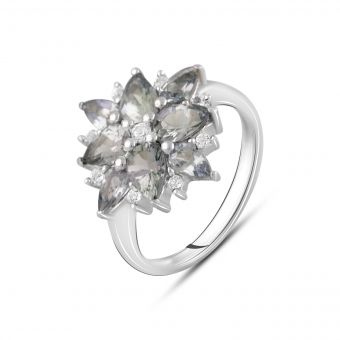Серебряное кольцо с натуральным танзанитом 2.62ct, топазом белым, вес изделия 3,83 гр (2116974) 18 размер