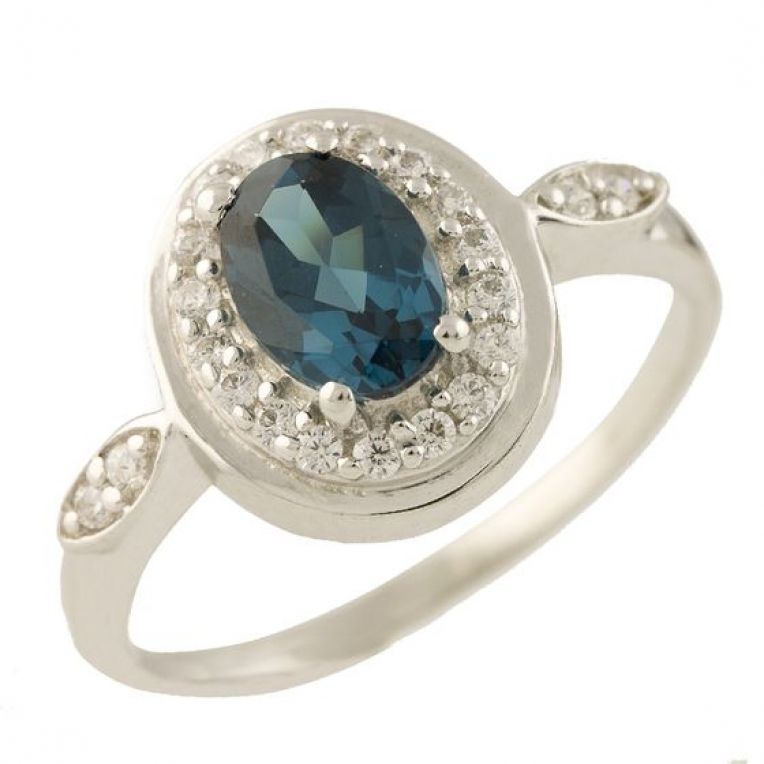 Серебряное кольцо с топазом Лондон Блю, вес изделия 2,35 гр (1249604) 17 размер