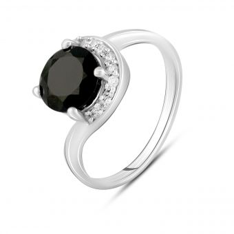 Серебряное кольцо с натуральным сапфиром, топазом белым, вес изделия 2,8 гр (2124290) 18 размер