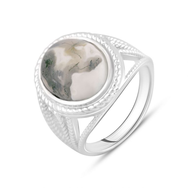 Серебряное кольцо с натуральным агатом, вес изделия 8,93 гр (2120988) 18.5 размер