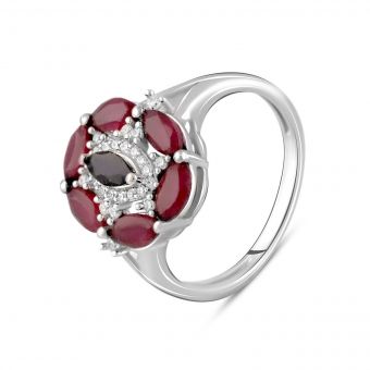 Серебряное кольцо с натуральным сапфиром, рубином, вес изделия 3,92 гр (2107309) 18 размер