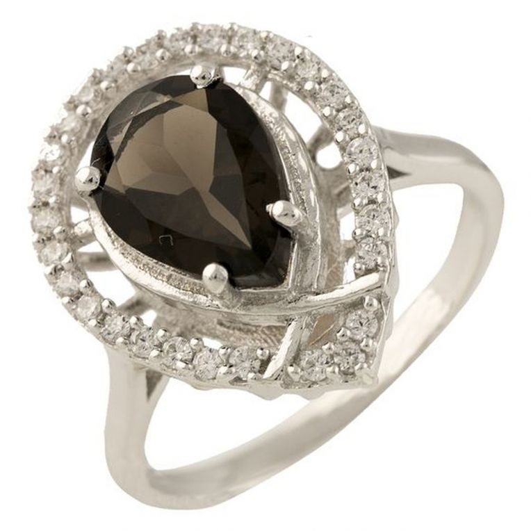 Серебряное кольцо с натуральным раухтопазом (дымчатым кварцем), вес изделия 3,13 гр (1232545) 17 размер