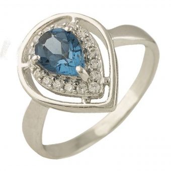 Серебряное кольцо с топазом Лондон Блю, вес изделия 3,5 гр (1227534) 18 размер