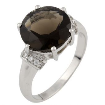 Серебряное кольцо с натуральным раухтопазом (дымчатым кварцем), вес изделия 3,94 гр (0464312) 17 размер