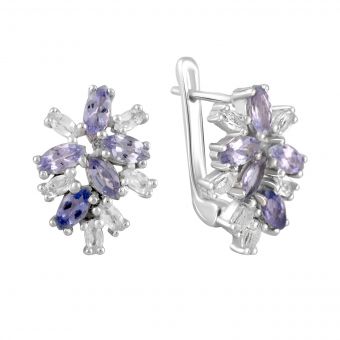 Silver earrings with natural tanzanite 7.3ct, white topaz (2116882)